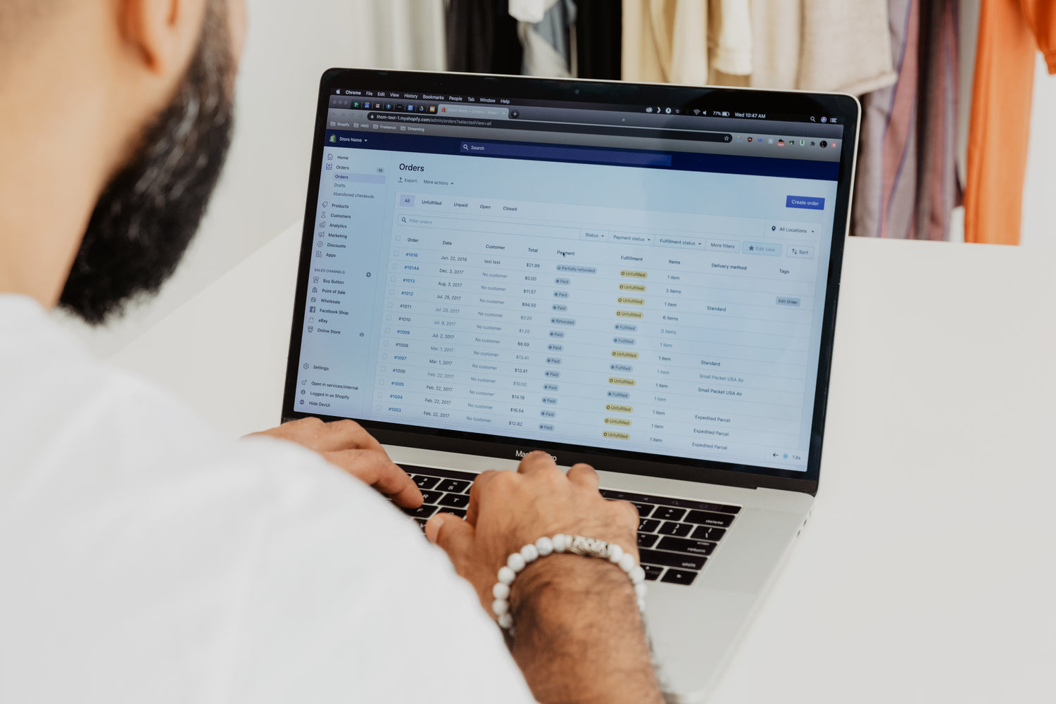 Business owner using laptop